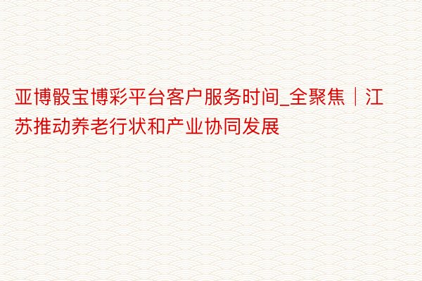 亚博骰宝博彩平台客户服务时间_全聚焦│江苏推动养老行状和产业协同发展